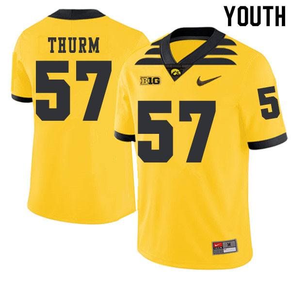 2019 Youth #57 Clayton Thurm Iowa Hawkeyes College Football Alternate Jerseys Sale-Gold - Click Image to Close